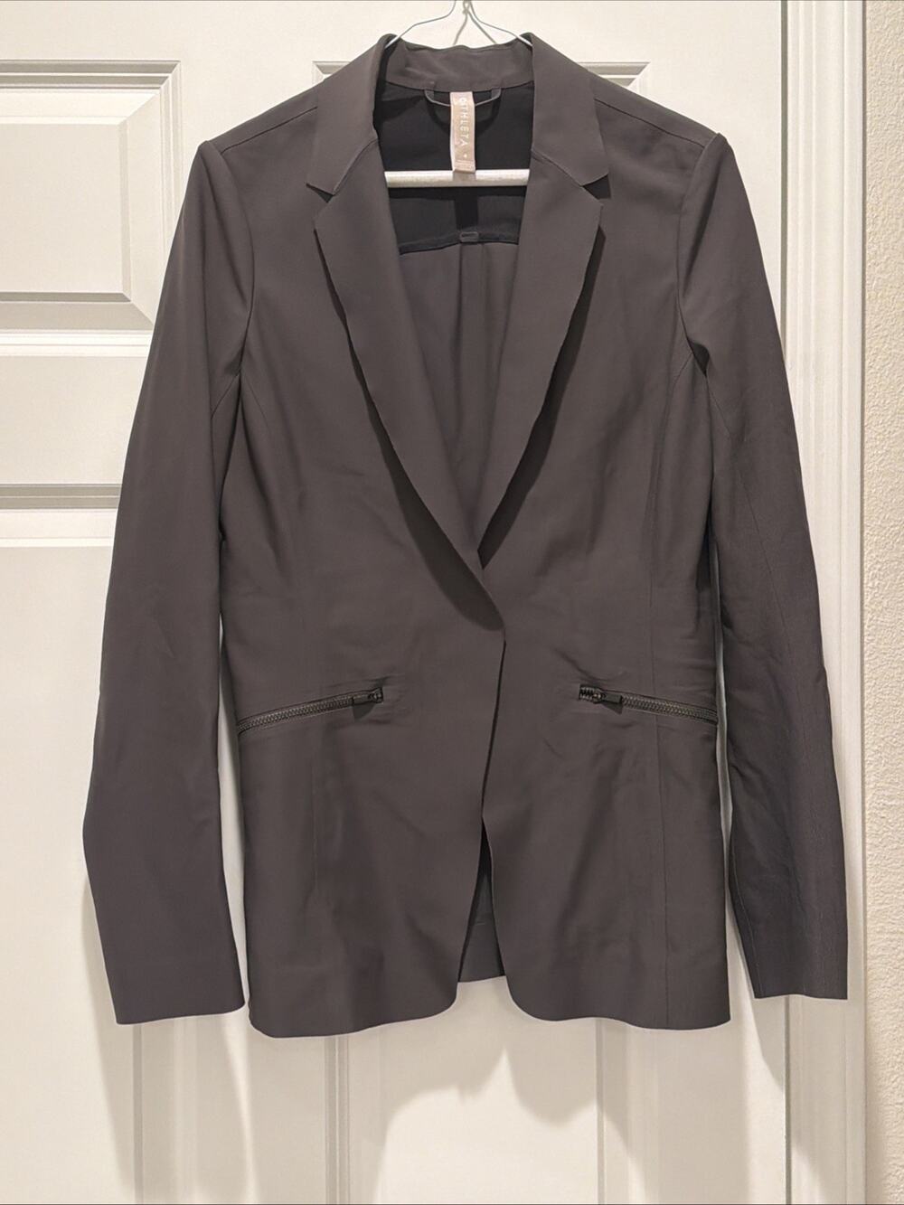 Athleta Interstellar Blazer Jacket Olive Gray Zip Pockets Women’s 4 Office Work